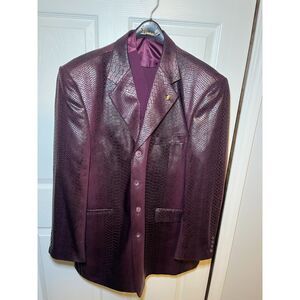 Vintage Falcone Burgundy Purple 3 Piece Suit Set Snake Print Jacket Vest 46R